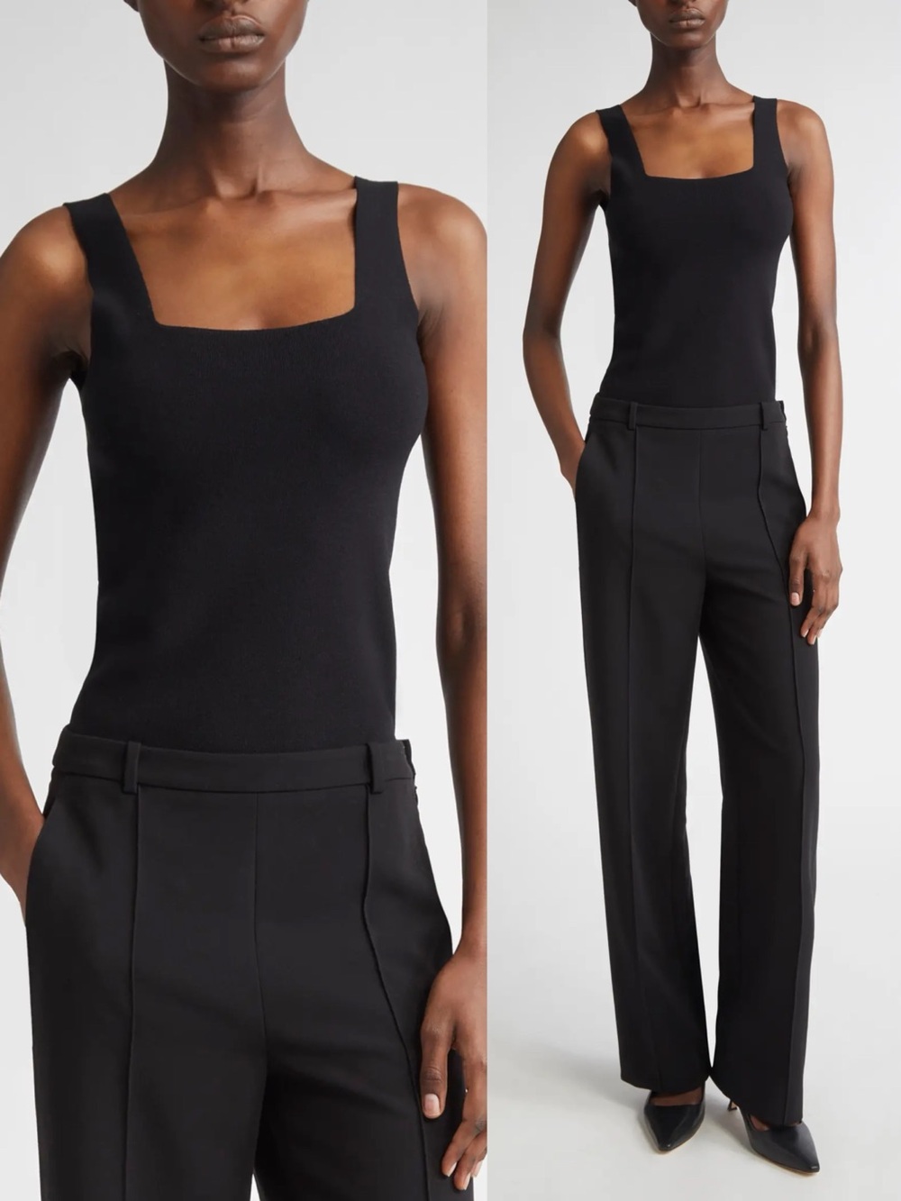 Vince • Square Neck Knitted Tank black sleeveless ribbed sweater knit minimalist
